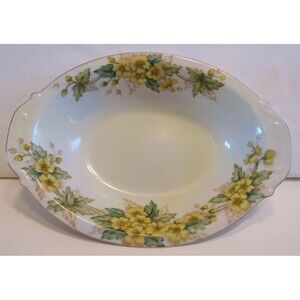 Vintage Hand Painted Oval Yellow Flower Gold Trimmed Bowl Signed 1952 MCM